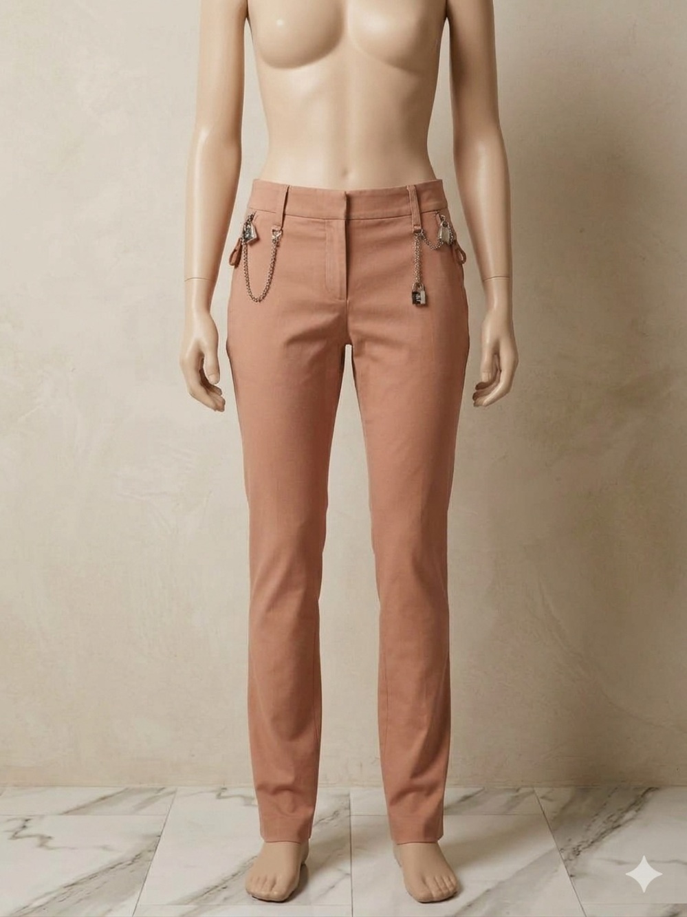 Dolce & Gabbana Brown Corduroy Boot-Cut Pants with Chain Detail